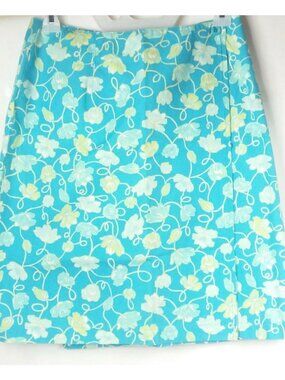 Talbots Blue Wrap Skirt Size 6 Floral Above Knee Classic Preppy Resort Cotton